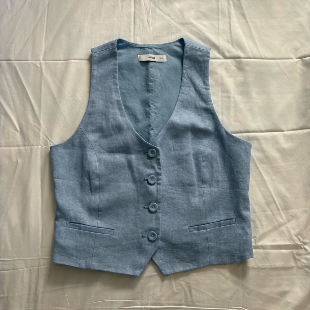 Mango Blue Linen Vest Top